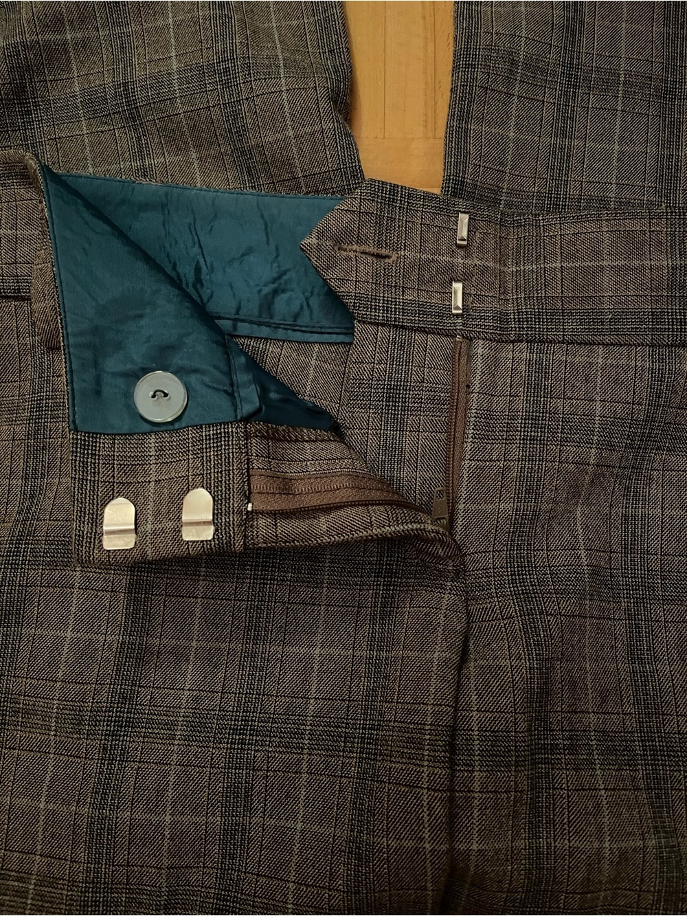 Guess Women’s Plaid Dress Pants with Teal Waistband Lining